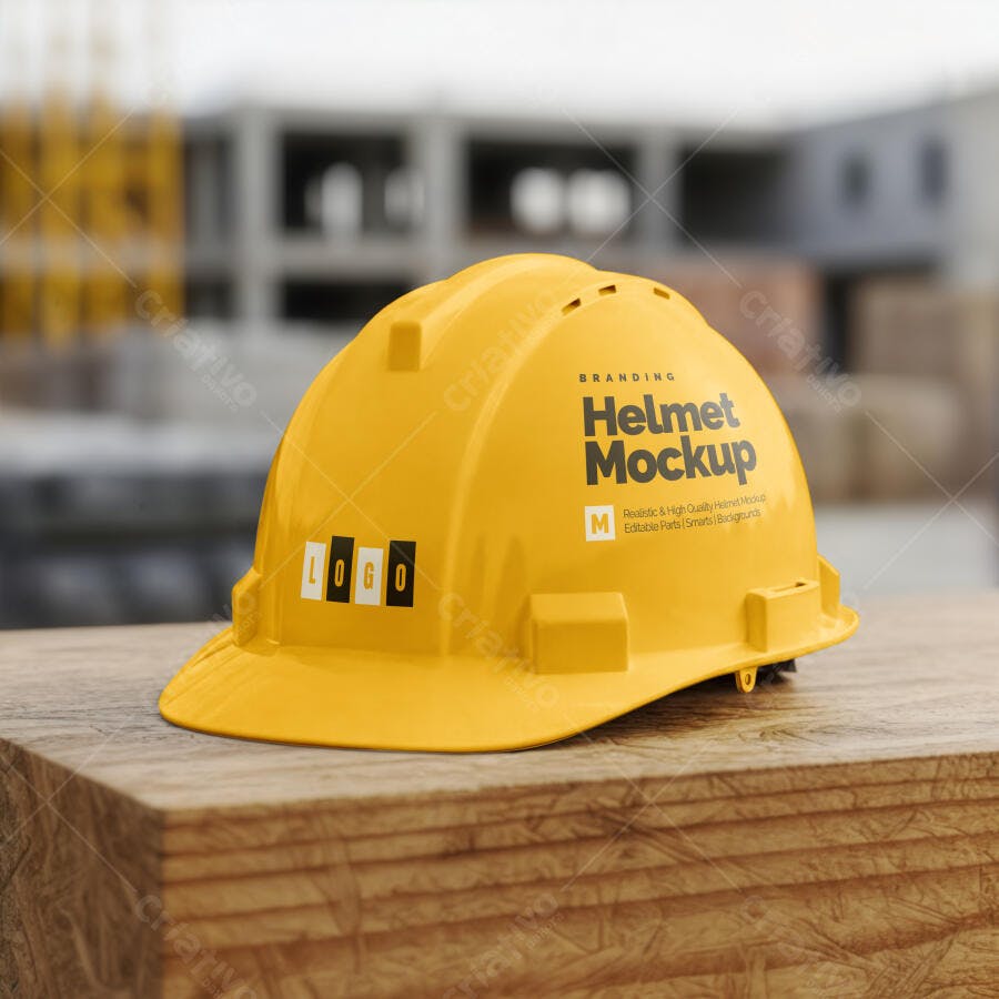 Mockup Capacete de Segurança Amarelo Realista para Engenheiro em Obra