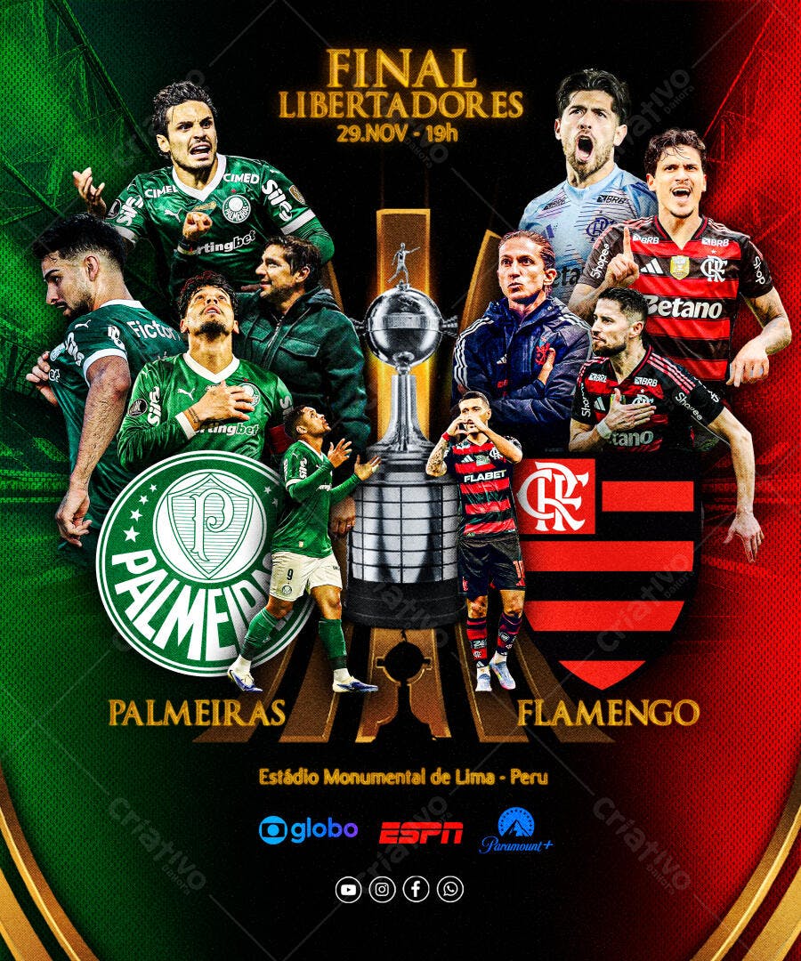 Flyer Final Libertadores Palmeiras Flamengo PSD Editável