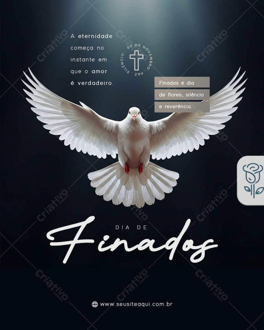 Flyer Dia de Finados 02 de Novembro com Pomba e Cruz PSD Editável