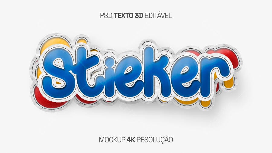Mockup de Texto 3D para Efeito Sticker PSD Editável
