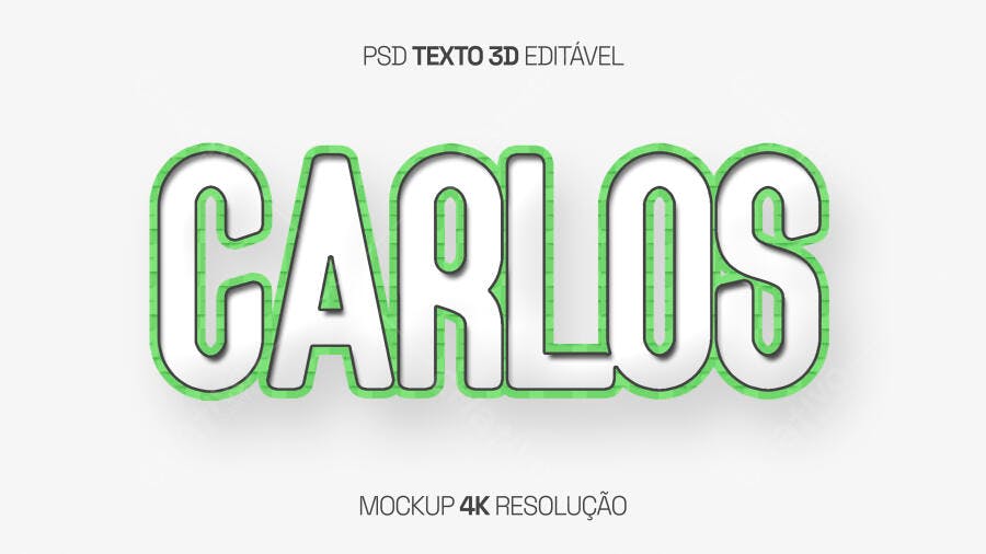 Efeito de Texto 3D para Nome Carlos PSD Editável
