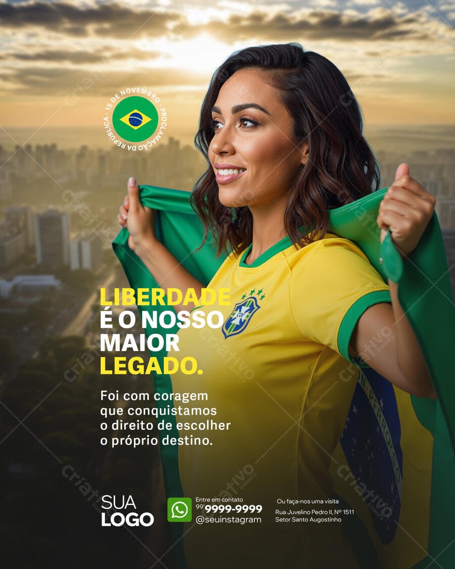 Flyer para Proclamação da República com Mulher Patriota PSD Editável