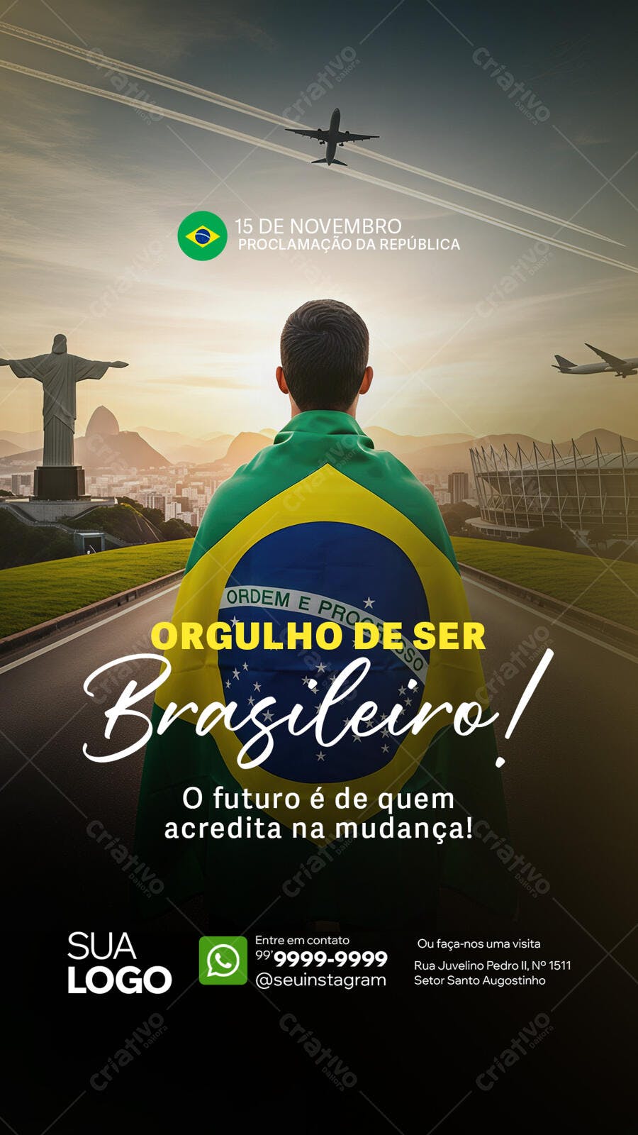 Flyer Social Media Proclamação da República com Bandeira PSD Editável