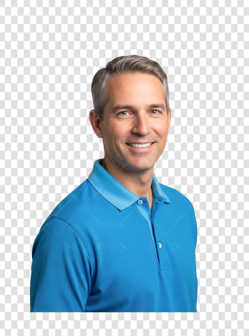 Retrato Homem Caucasiano Sorrindo Polo Azul Profissional PNG com fundo transparente