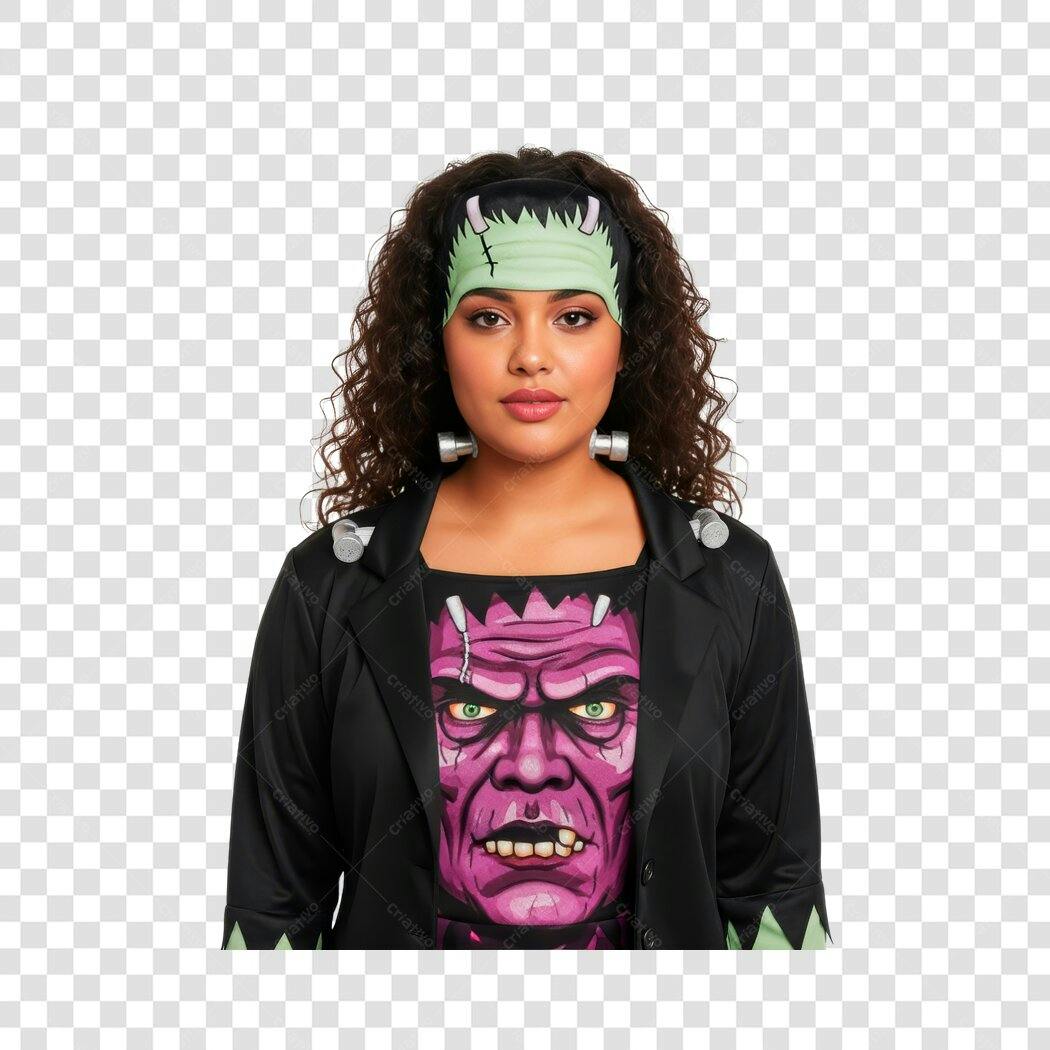 Imagem para Halloween Mulher Fantasia de Frankenstein PNG com fundo transparente
