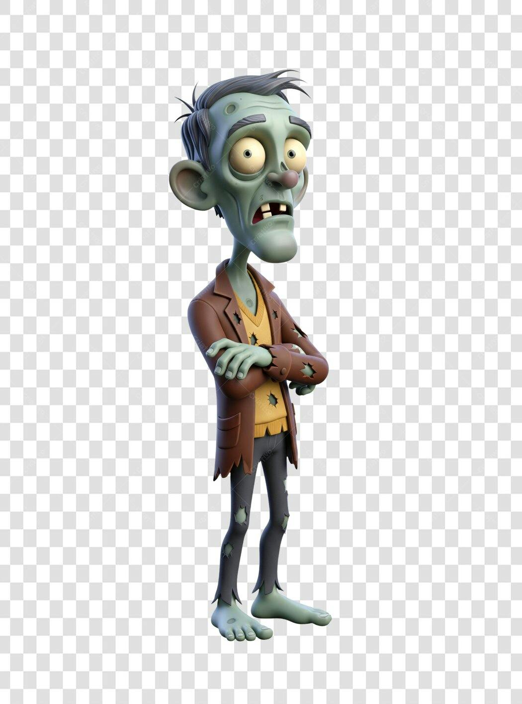 Personagem 3D Zumbi de Halloween com Braços Cruzados PNG com fundo transparente