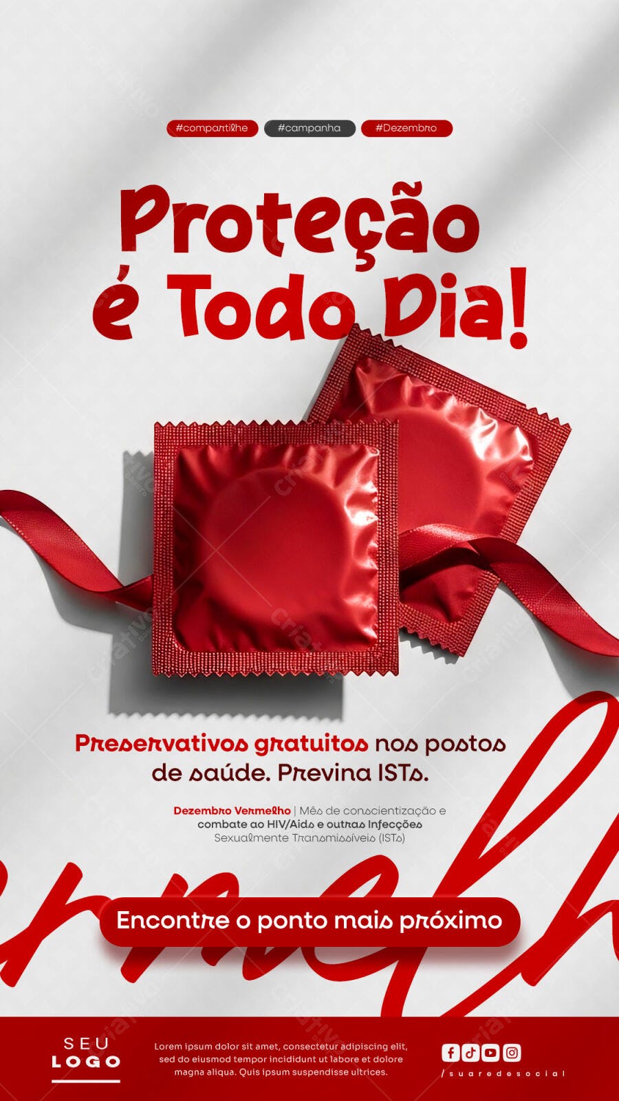 Flyer Conscientização Dezembro Vermelho Prevenção ISTs PSD Editável