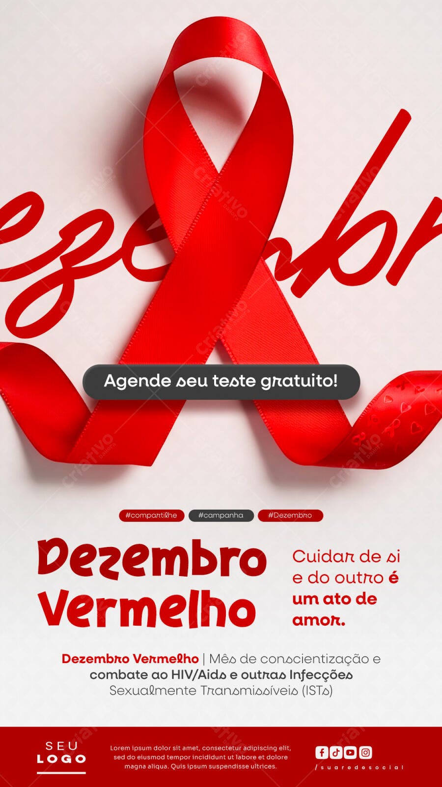 Flyer Campanha Dezembro Vermelho HIV Aids PSD Editável