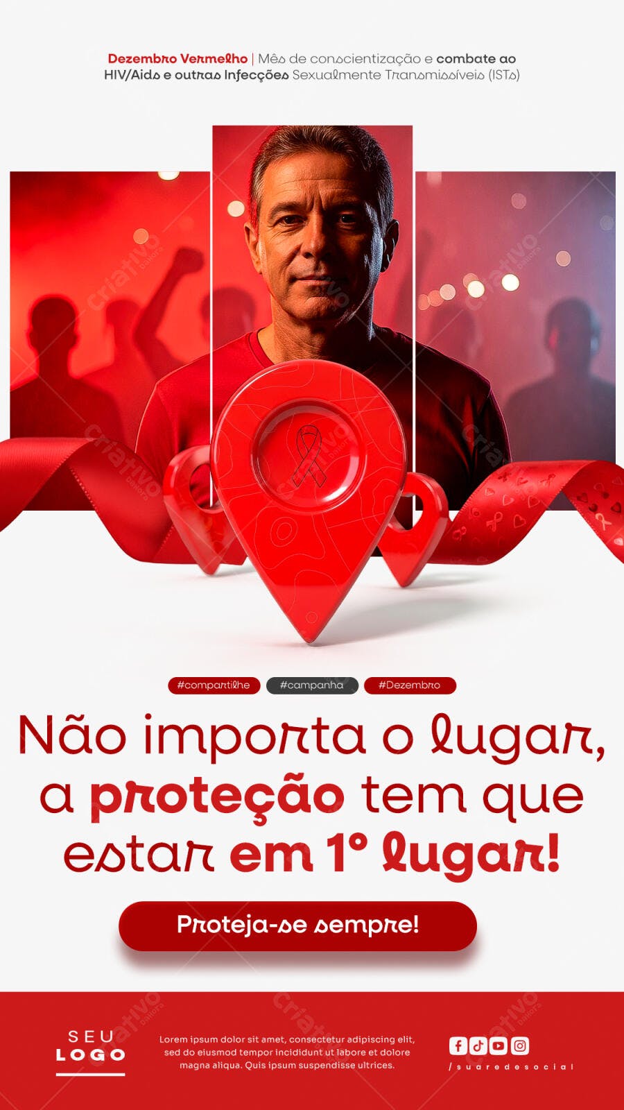 Flyer Social Media Dezembro Vermelho Conscientização HIV PSD Editável