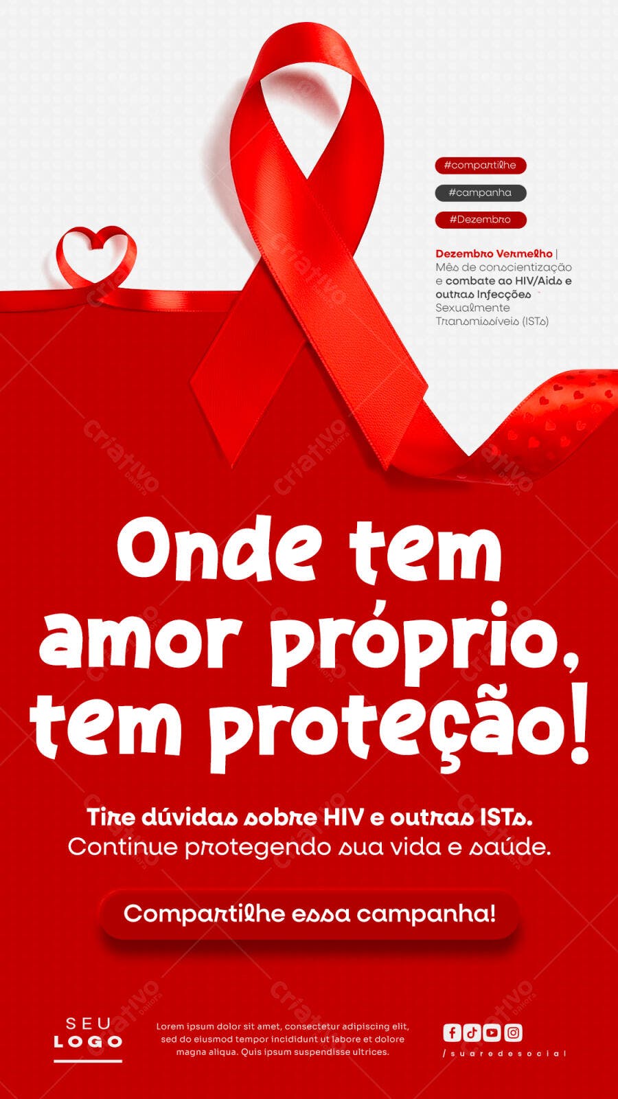 Post Redes Sociais Dezembro Vermelho Prevenção HIV PSD Editável