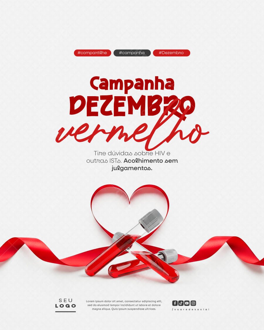Flyer Campanha Dezembro Vermelho Conscientização HIV PSD Editável