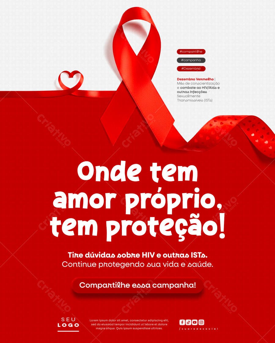 Flyer Campanha Dezembro Vermelho Conscientização HIV/AIDS PSD Editável