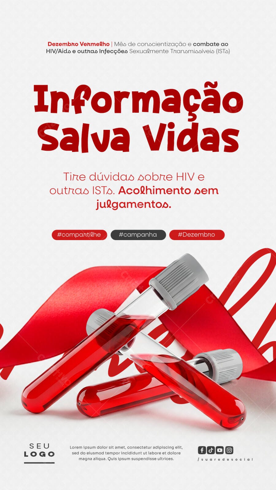 Flyer para Campanha Dezembro Vermelho HIV Aids PSD Editável