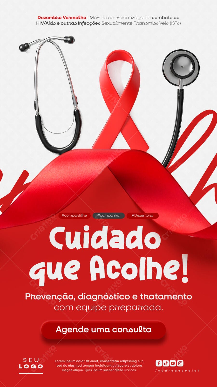 Flyer Saúde Dezembro Vermelho Conscientização HIV Aids PSD Editável