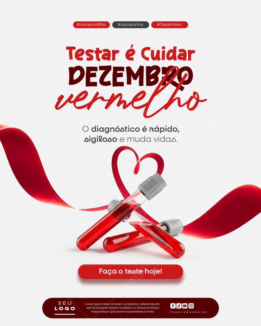 Flyer Campanha Dezembro Vermelho Testar HIV PSD Editável