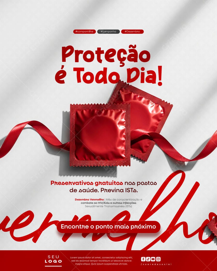 Flyer Conscientização Dezembro Vermelho Proteção Diária PSD Editável