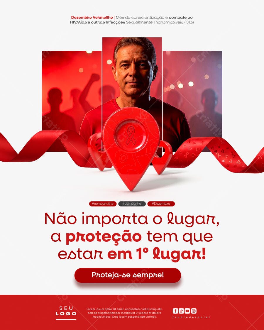Flyer Dezembro Vermelho Conscientização HIV AIDS PSD Editável