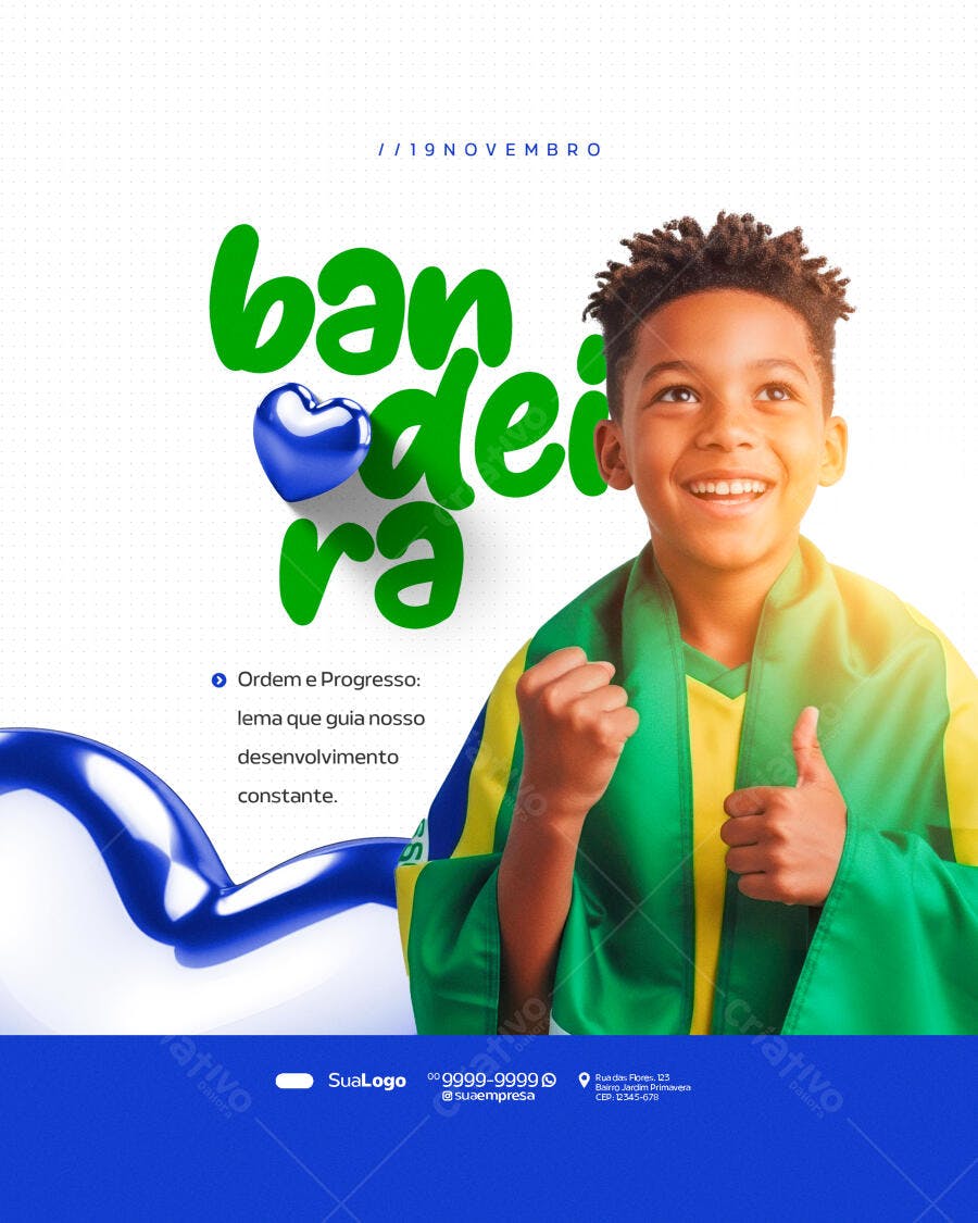 Flyer para Dia da Bandeira 19 de Novembro PSD Editável