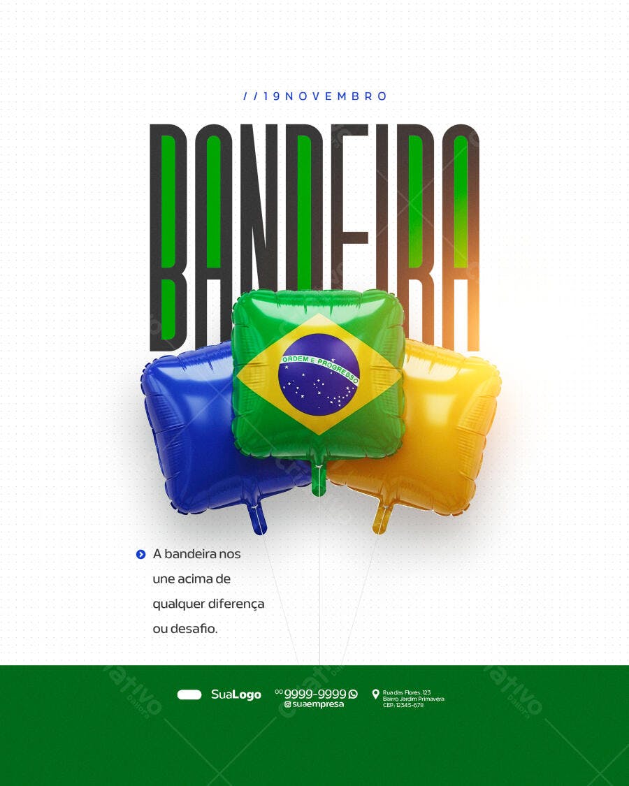 Flyer 19 de Novembro Dia da Bandeira Brasil PSD Editável