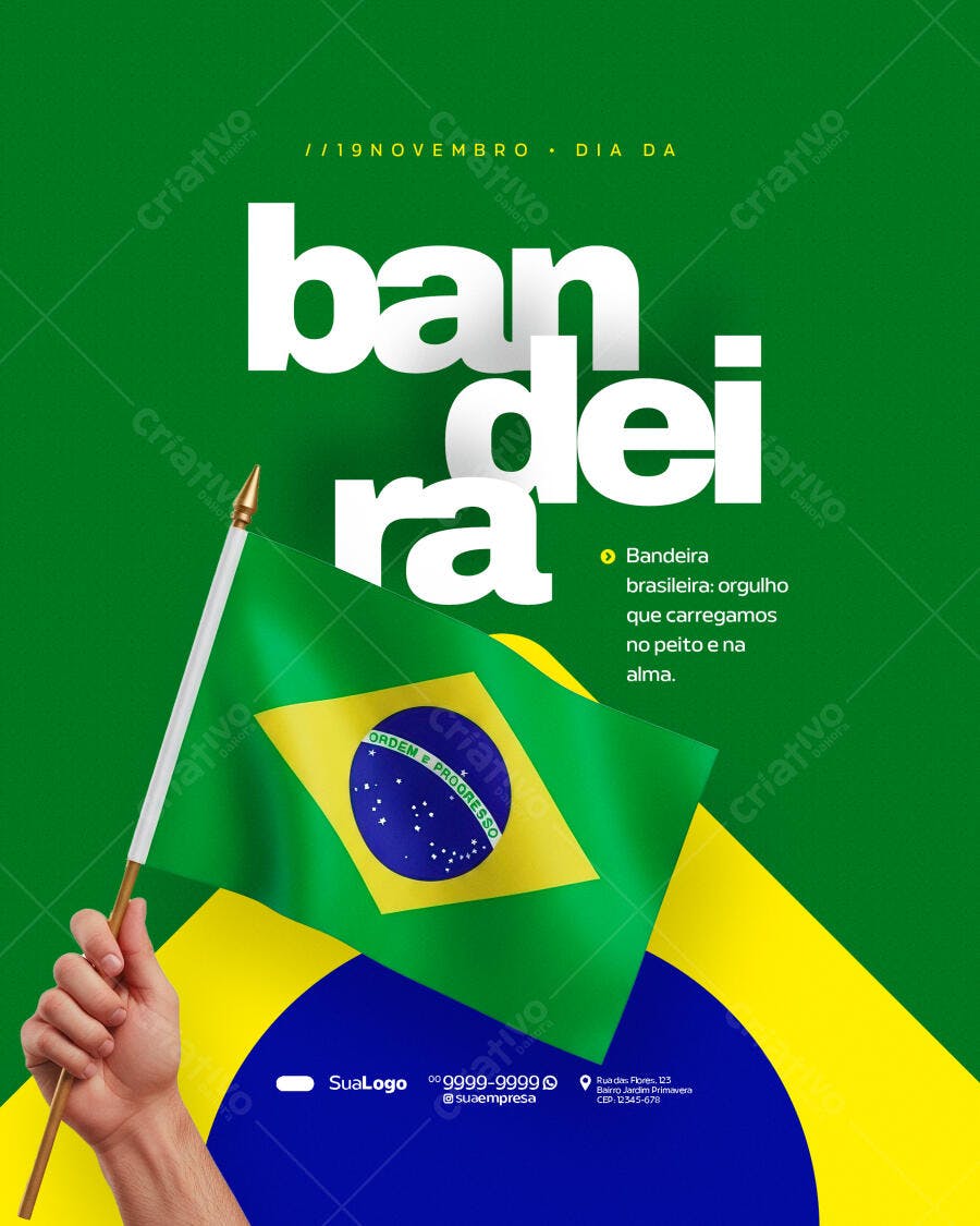 Flyer Dia da Bandeira Brasileira 19 de Novembro PSD Editável