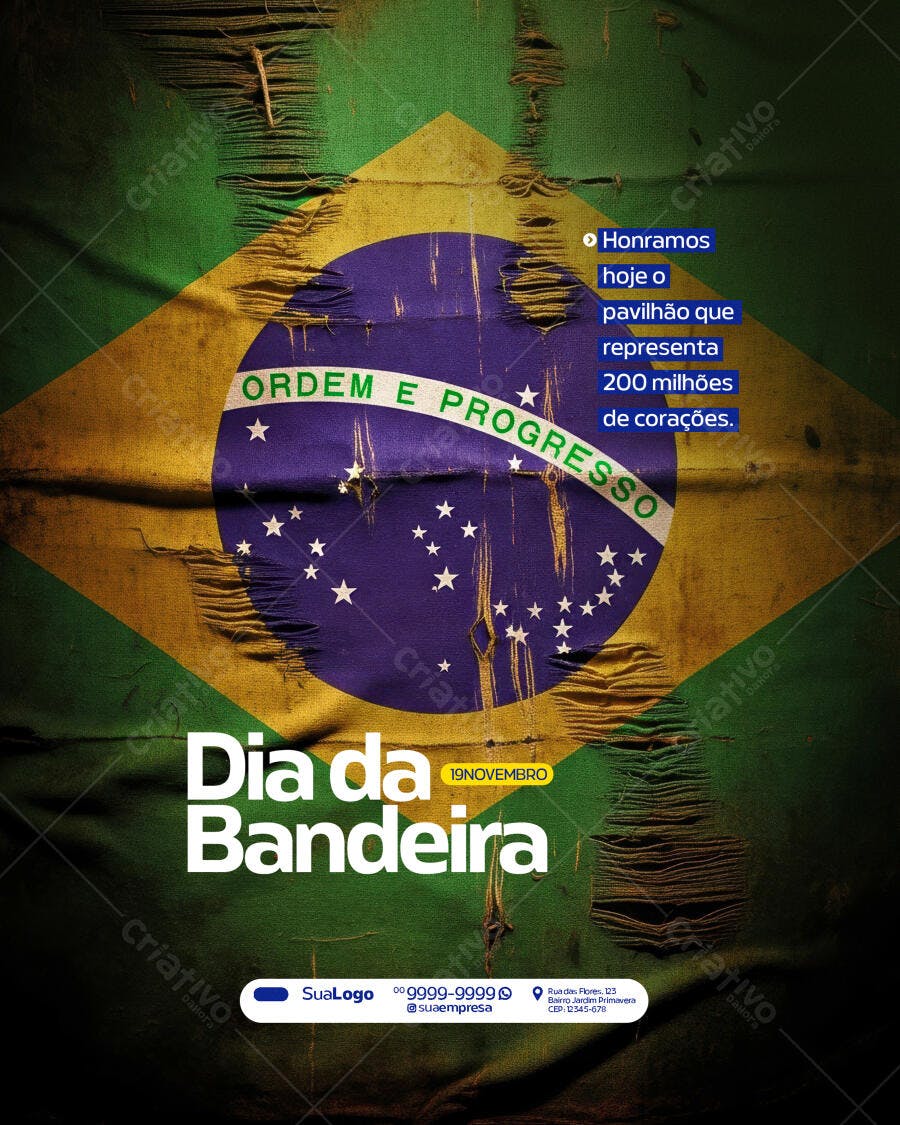 Flyer Dia da Bandeira do Brasil 19 de Novembro PSD Editável