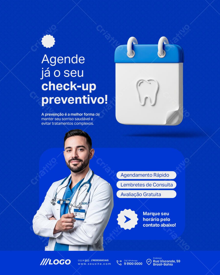 Flyer Agendamento Check-up Preventivo Odontológico PSD Editável