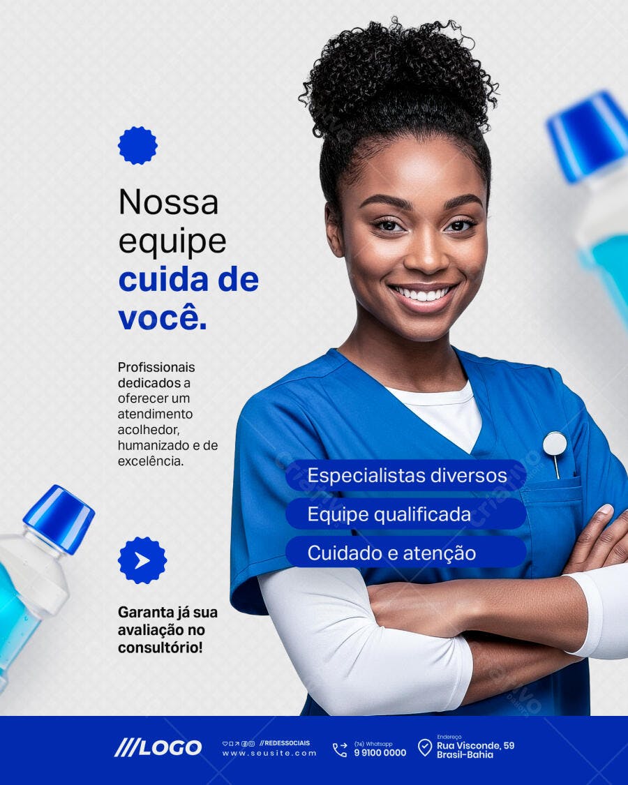 Flyer para Clínica Odontológica com Dentista Negra Sorrindo PSD Editável