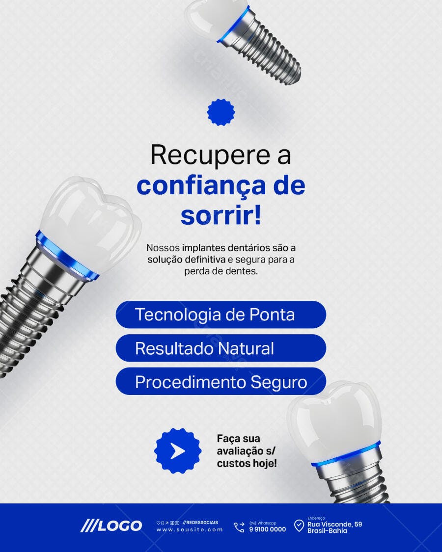 Flyer Marketing Digital para Implantes Dentários PSD Editável