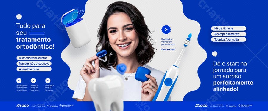 Flyer Ortodontia Sorriso Perfeitamente Alinhado com Alinhadores PSD Editável