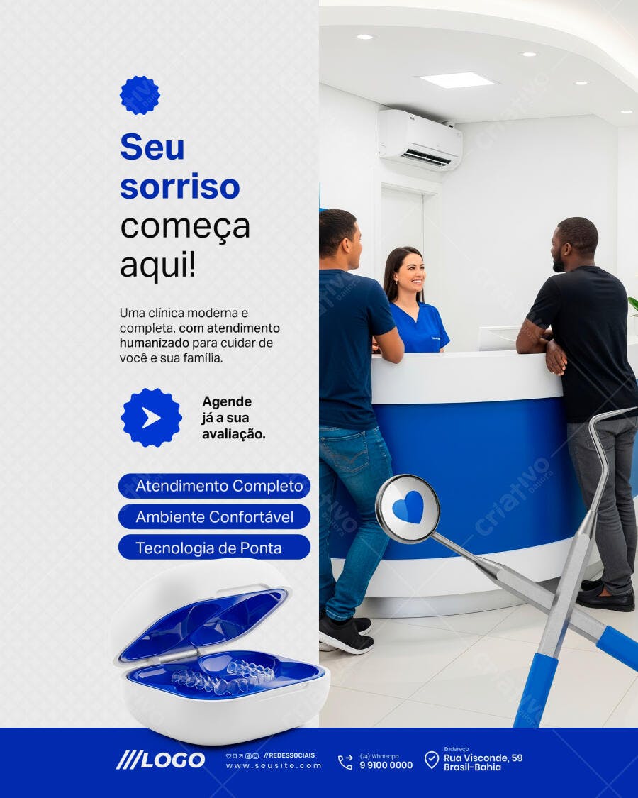 Flyer Clínica Odontológica Seu Sorriso Começa Aqui PSD Editável