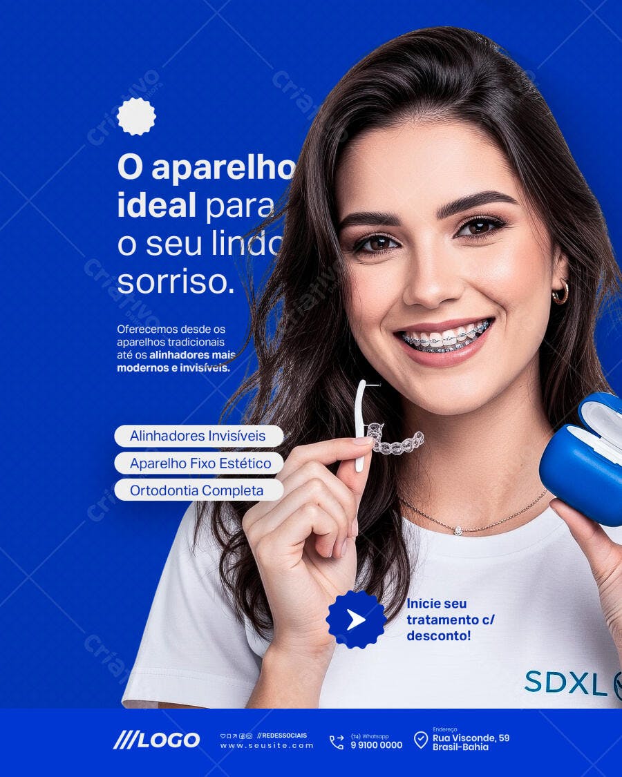 Flyer Odontológico Aparelho Ortodôntico e Alinhadores PSD Editável