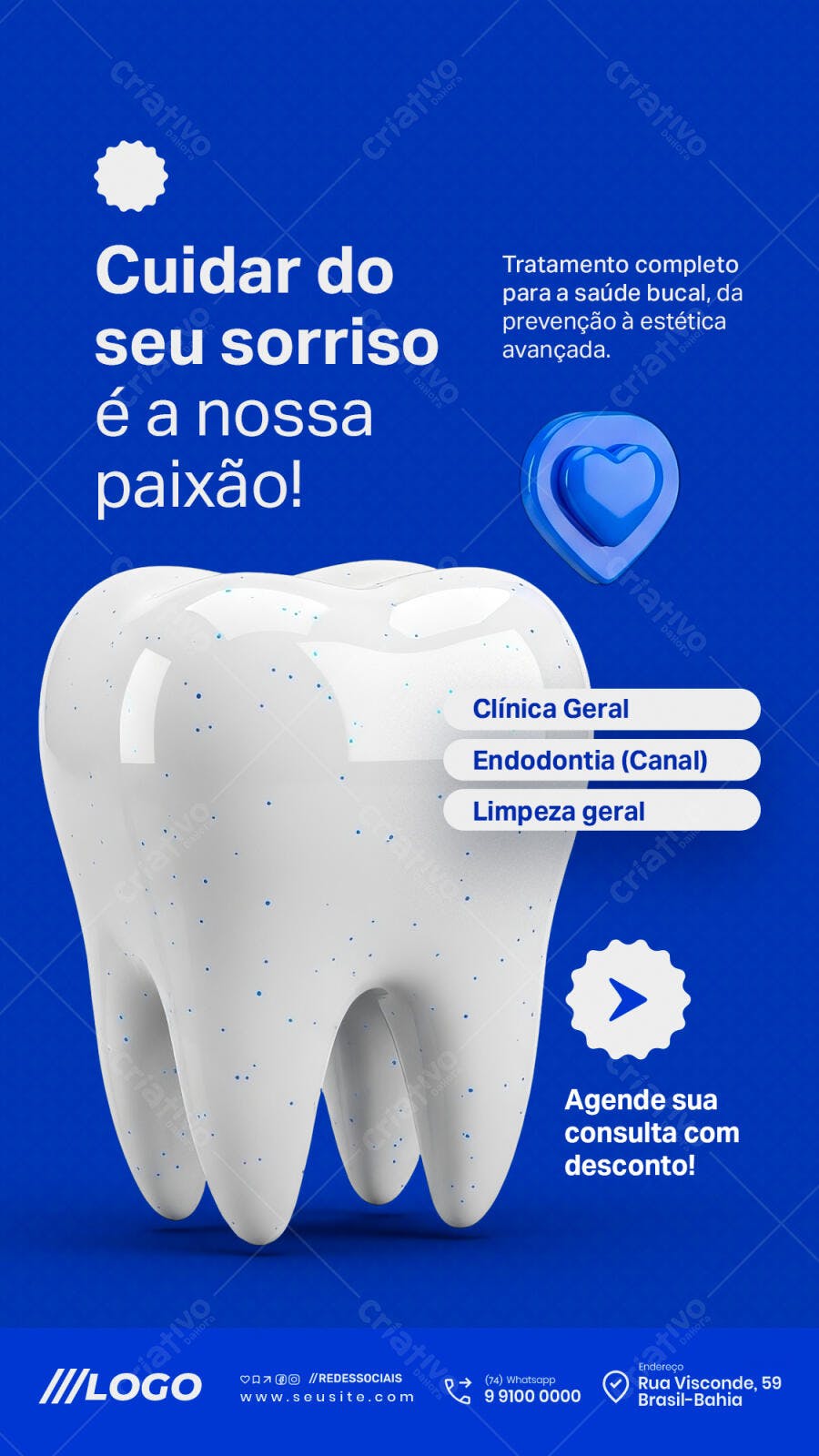 Flyer Odontologia Clínica Geral Endodontia Limpeza Dental PSD Editável