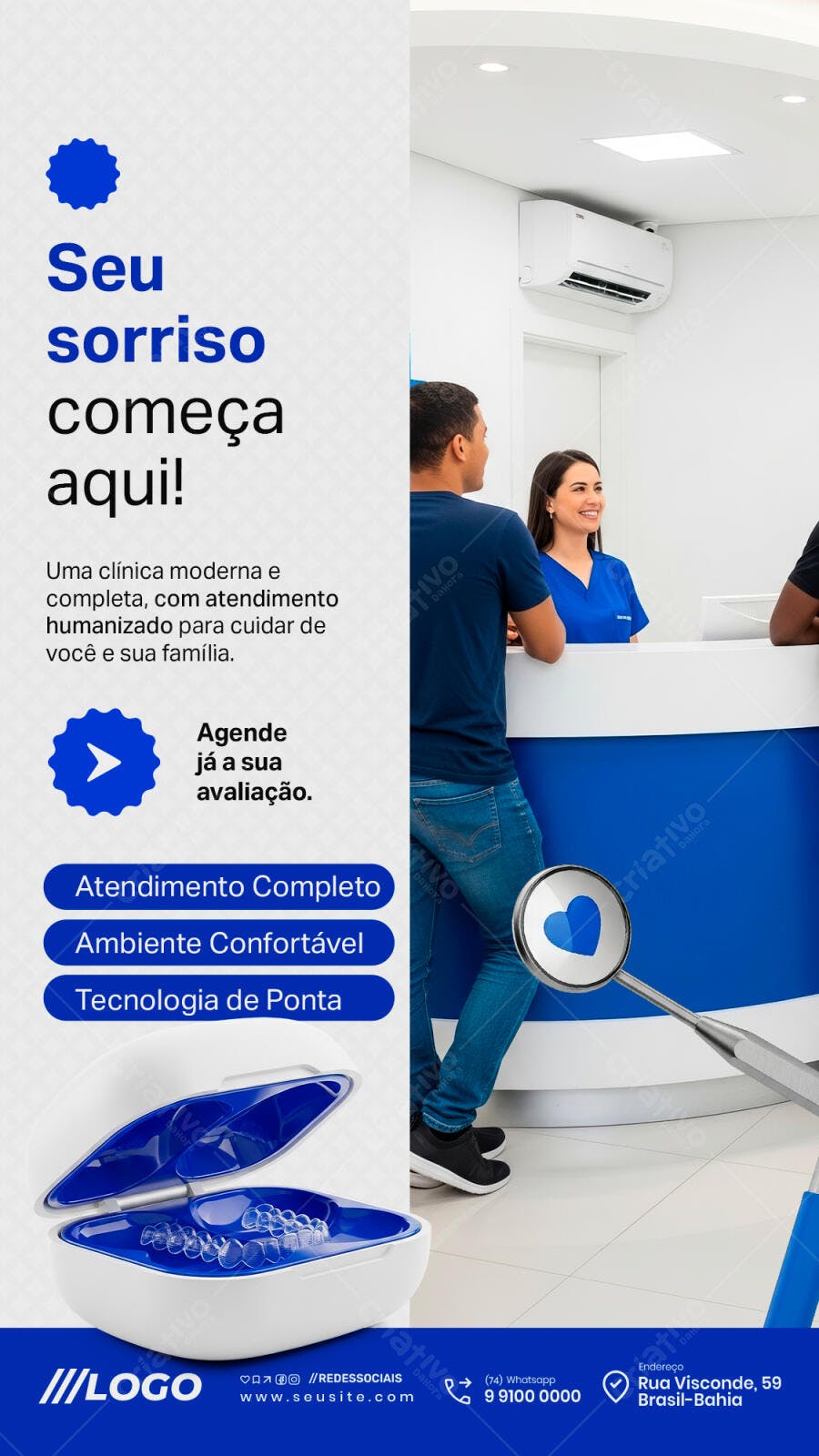 Flyer Odontologia Seu sorriso começa aqui PSD Editável