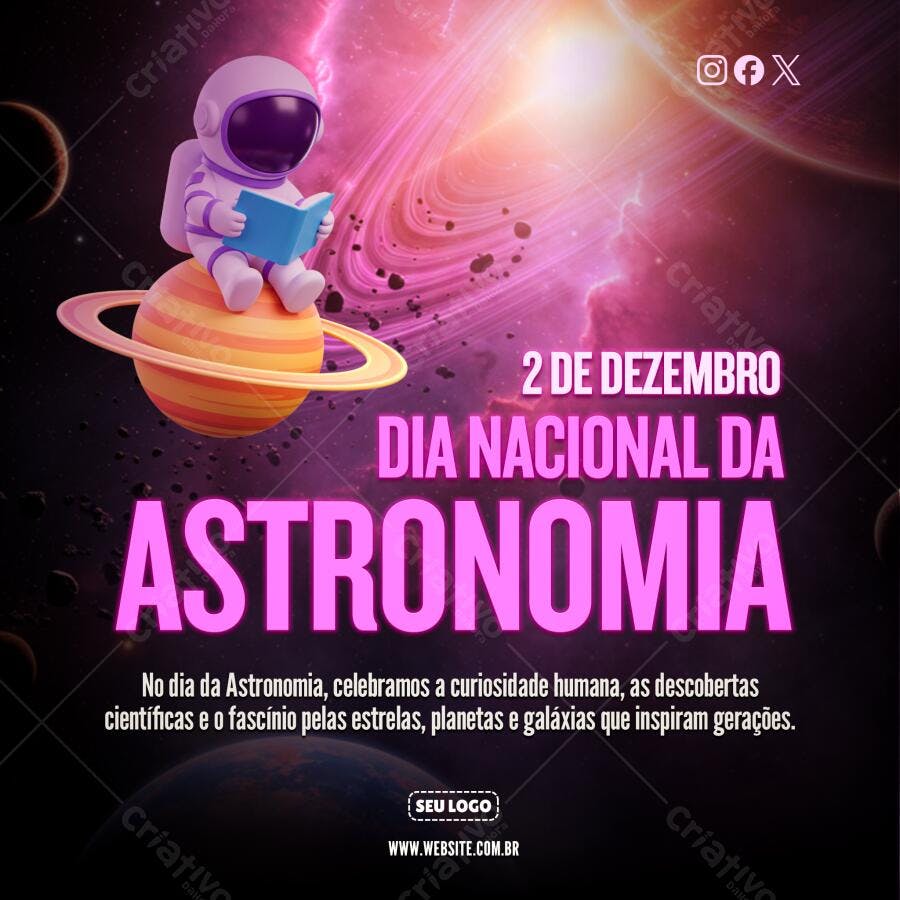 Flyer Espacial Astronauta Dia Nacional da Astronomia Psd Editável