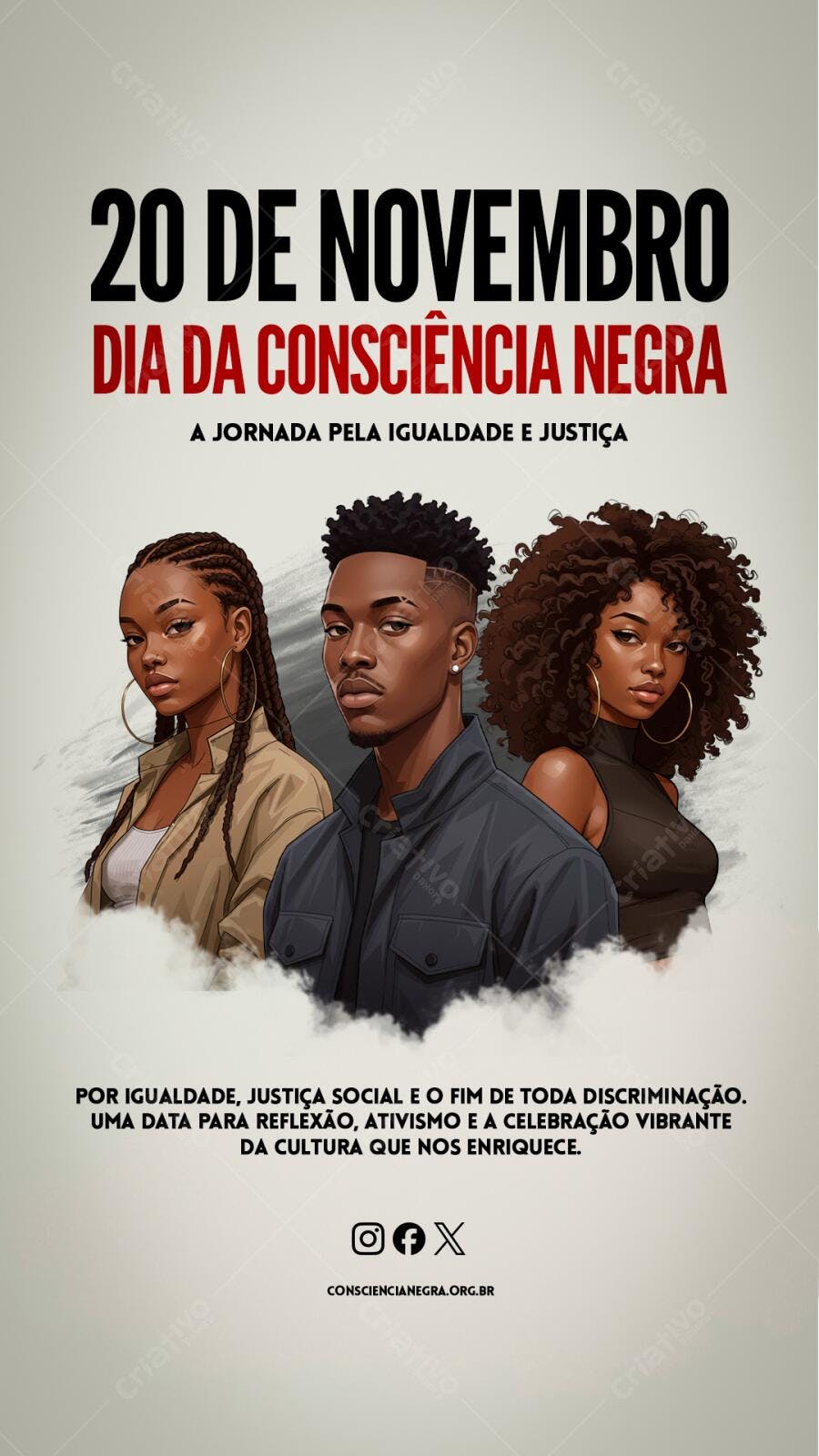 Flyer Dia da Consciência Negra 20 de Novembro com Pessoas Negras PSD Editável