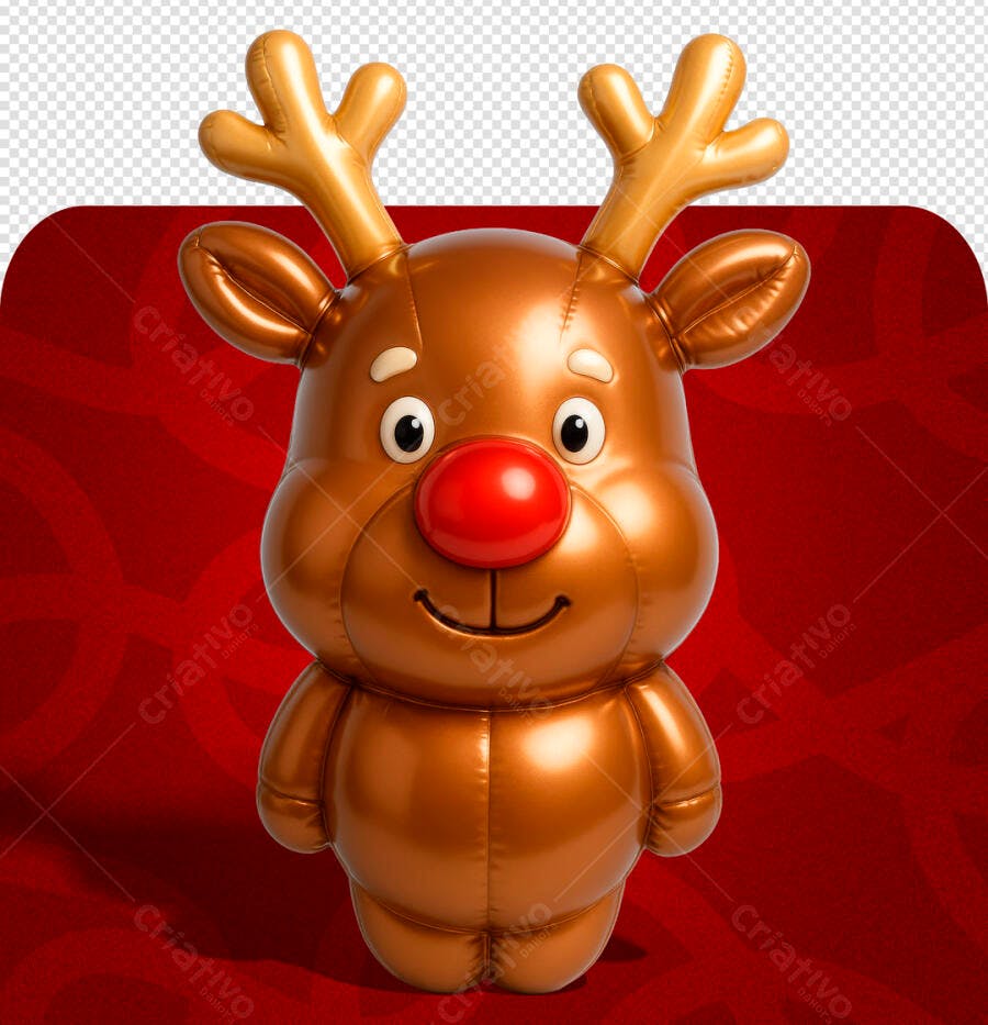 Elemento 3D Rena de Natal com Nariz Vermelho PSD Editável