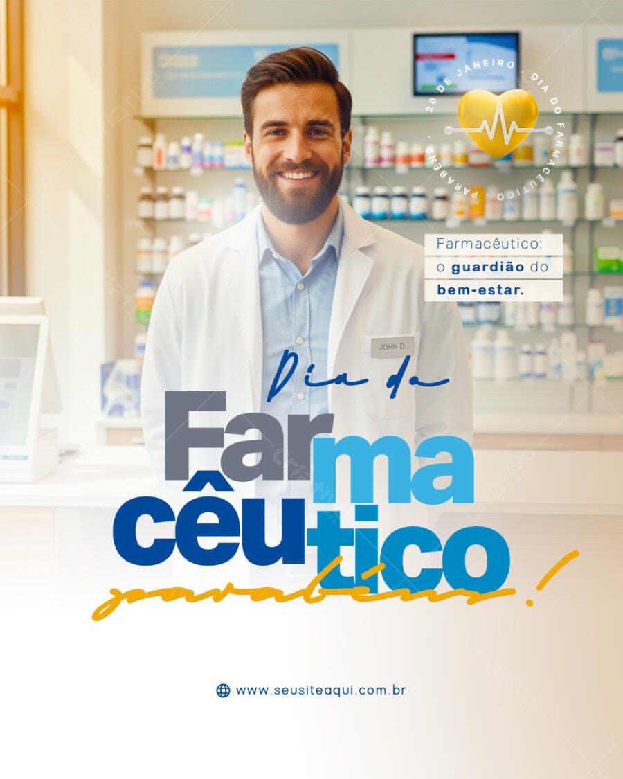 Post Redes Sociais Dia do Farmacêutico 20 de Janeiro PSD Editável