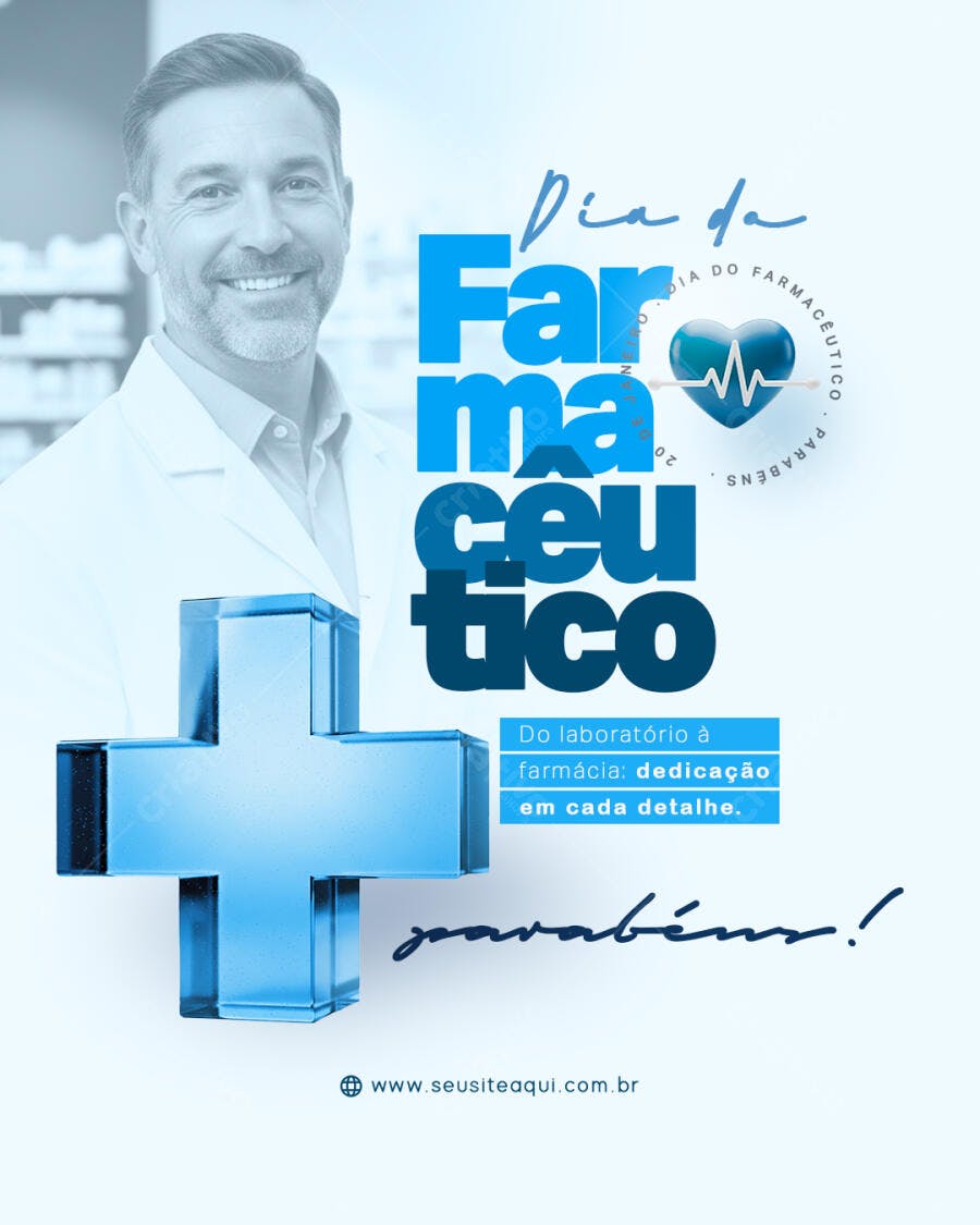 Post Redes Sociais Dia do Farmacêutico Homem Sorrindo PSD Editável