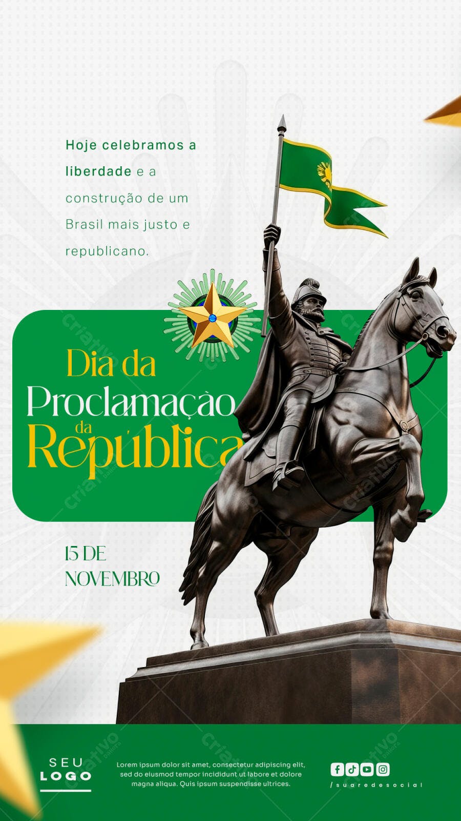 Flyer para Proclamação da República estátua Dom Pedro I PSD Editável