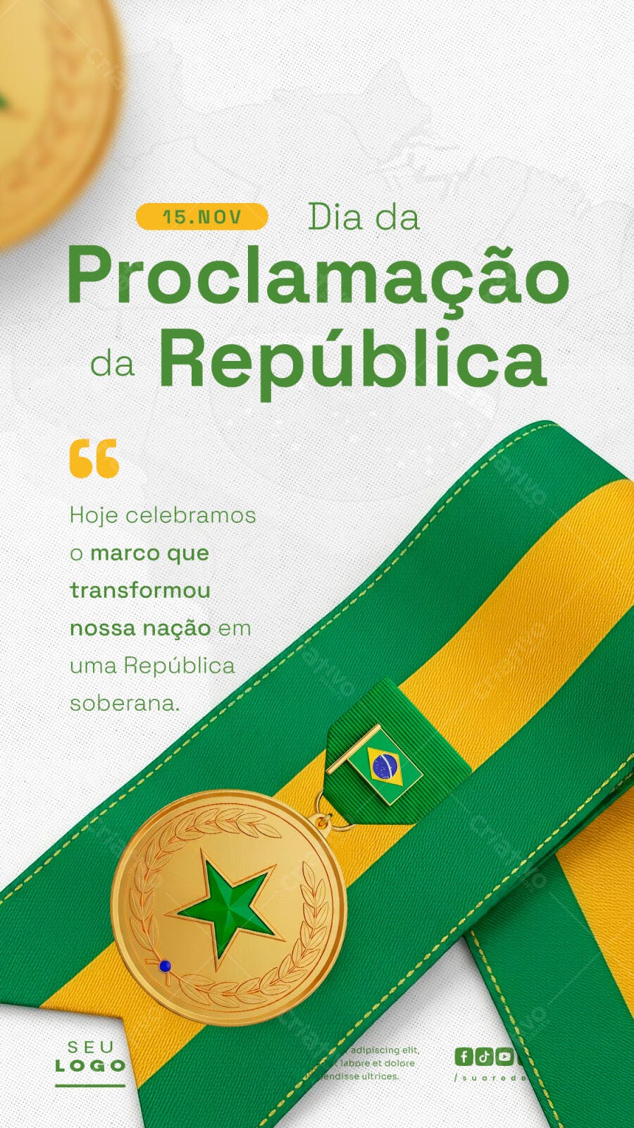 Flyer Proclamação da República Medalha e Faixa Cívica PSD Editável