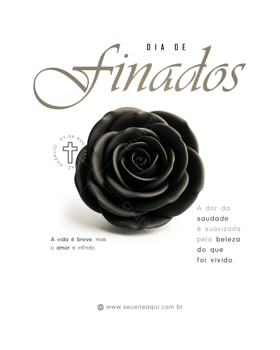 Flyer Dia de Finados Rosa Negra Minimalista PSD Editável