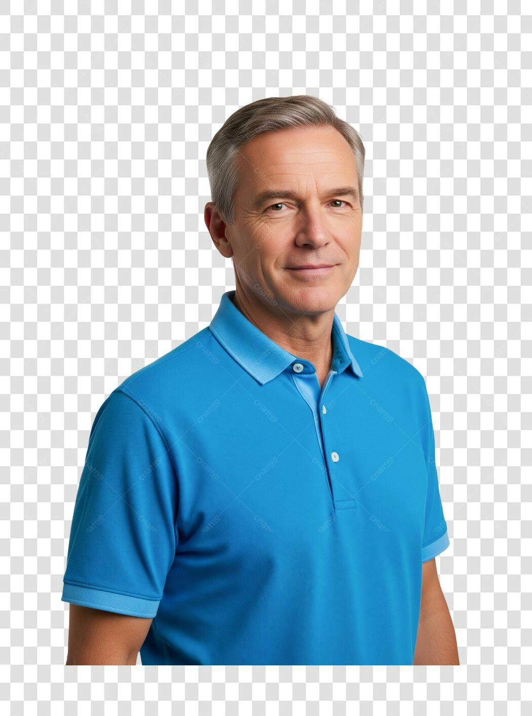 Foto para Marketing Homem Sênior Caucasiano Camisa Polo Azul PNG com fundo transparente