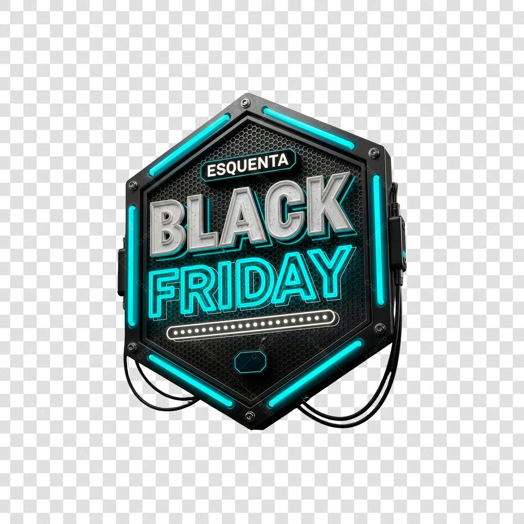 Selo de Promoção Esquenta Black Friday 3D com luzes neon PNG com fundo transparente