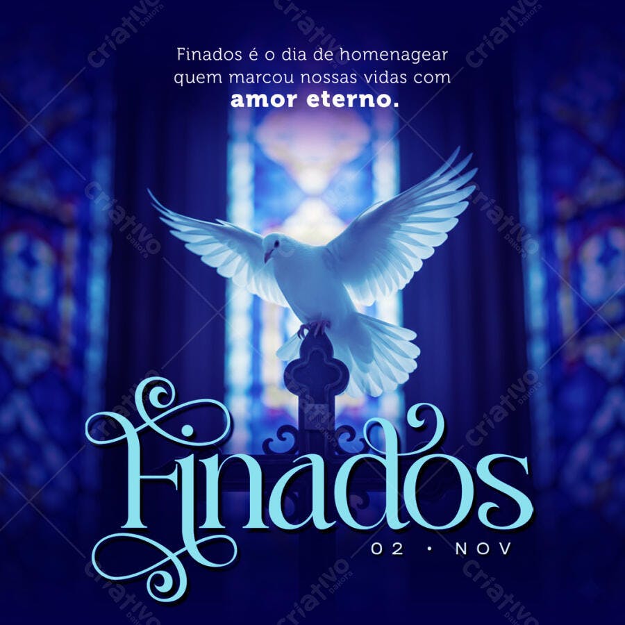 Flyer Religioso Finados com Pomba da Paz Cruz e Vitral PSD Editável