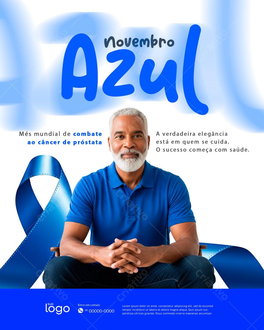 Flyer Novembro Azul Combate Câncer de Próstata Homem Negro PSD Editável