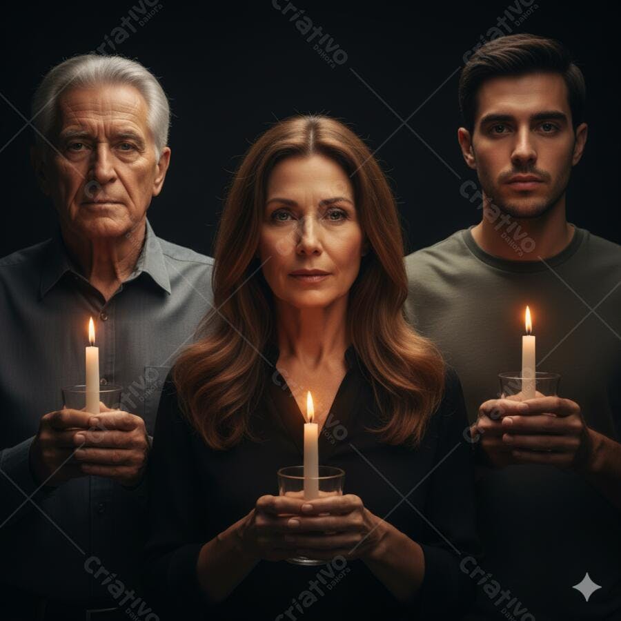 Três adultos caucasianos segurando velas acesas em vigília