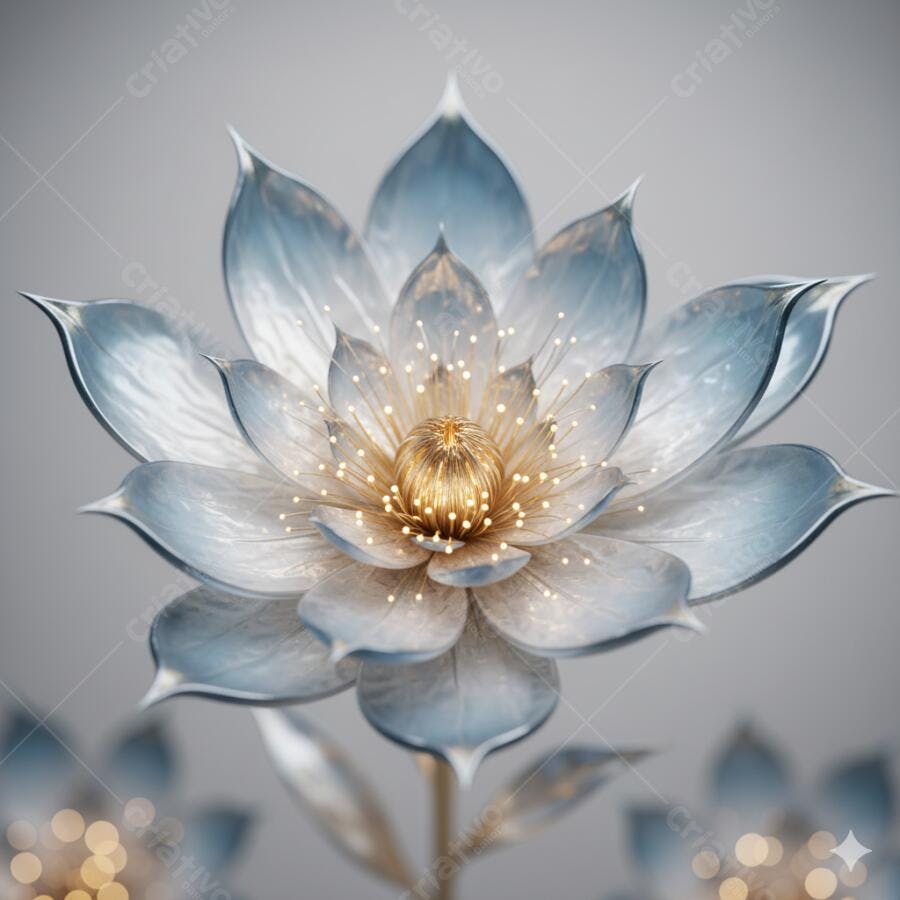 Flor luminosa azul prateada com centro dourado brilhante