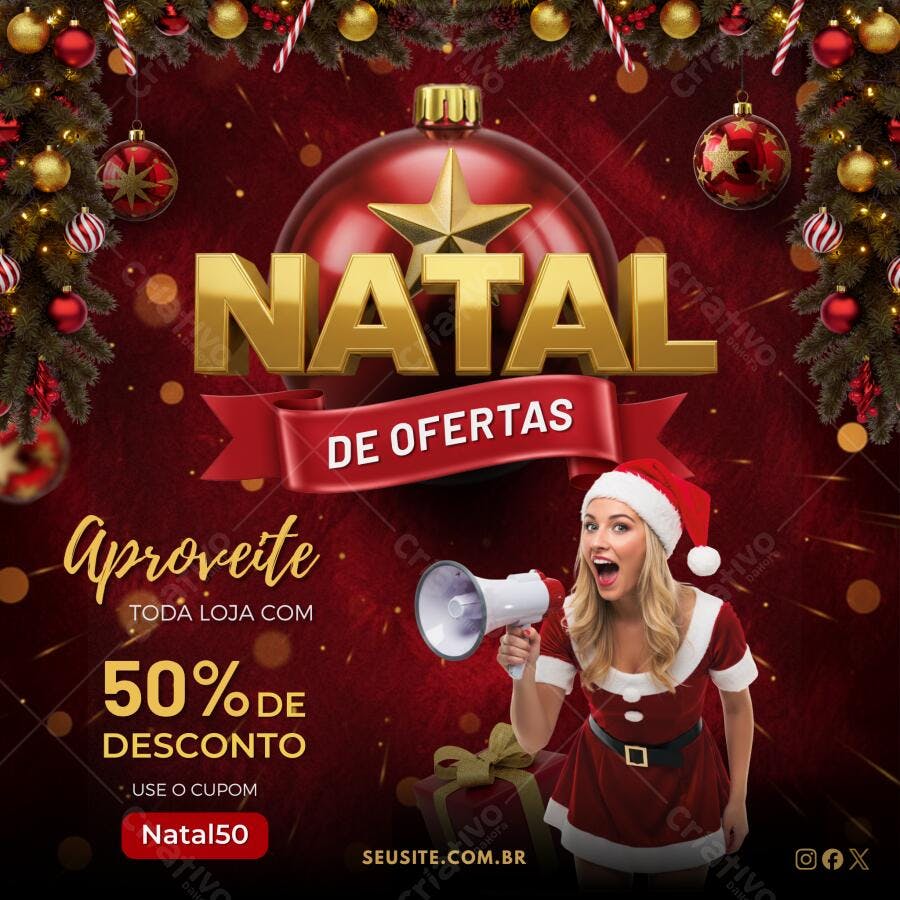 Post Instagram Natal de Ofertas com Mamãe Noel Editável no Canva
