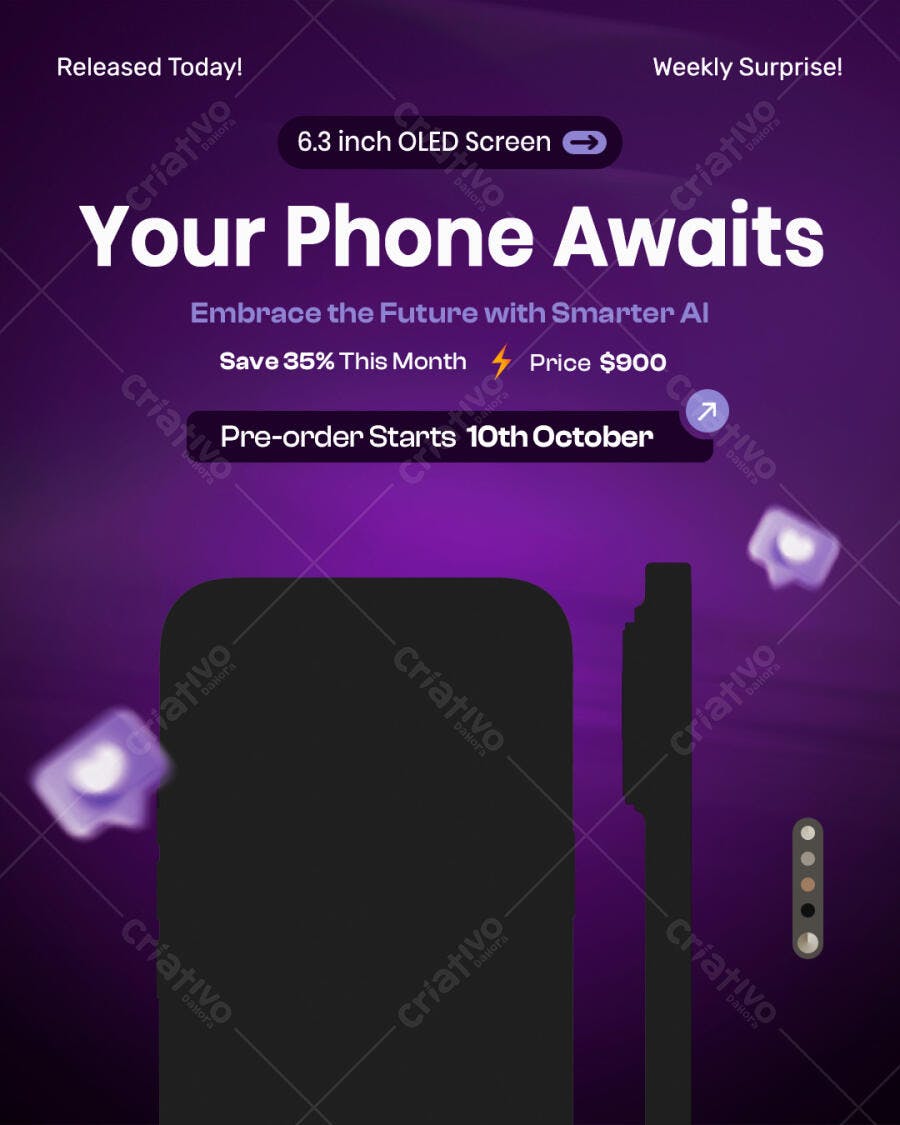 Flyer para Lançamento de Smartphone Tela OLED 6.3 polegadas PSD Editável