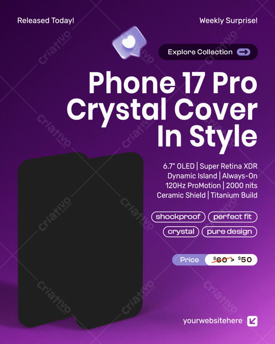 Flyer de Produto para Capa Phone 17 Pro Crystal Psd Editável